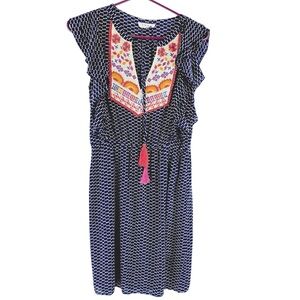 THML Navy and Pink Embroidered Dress